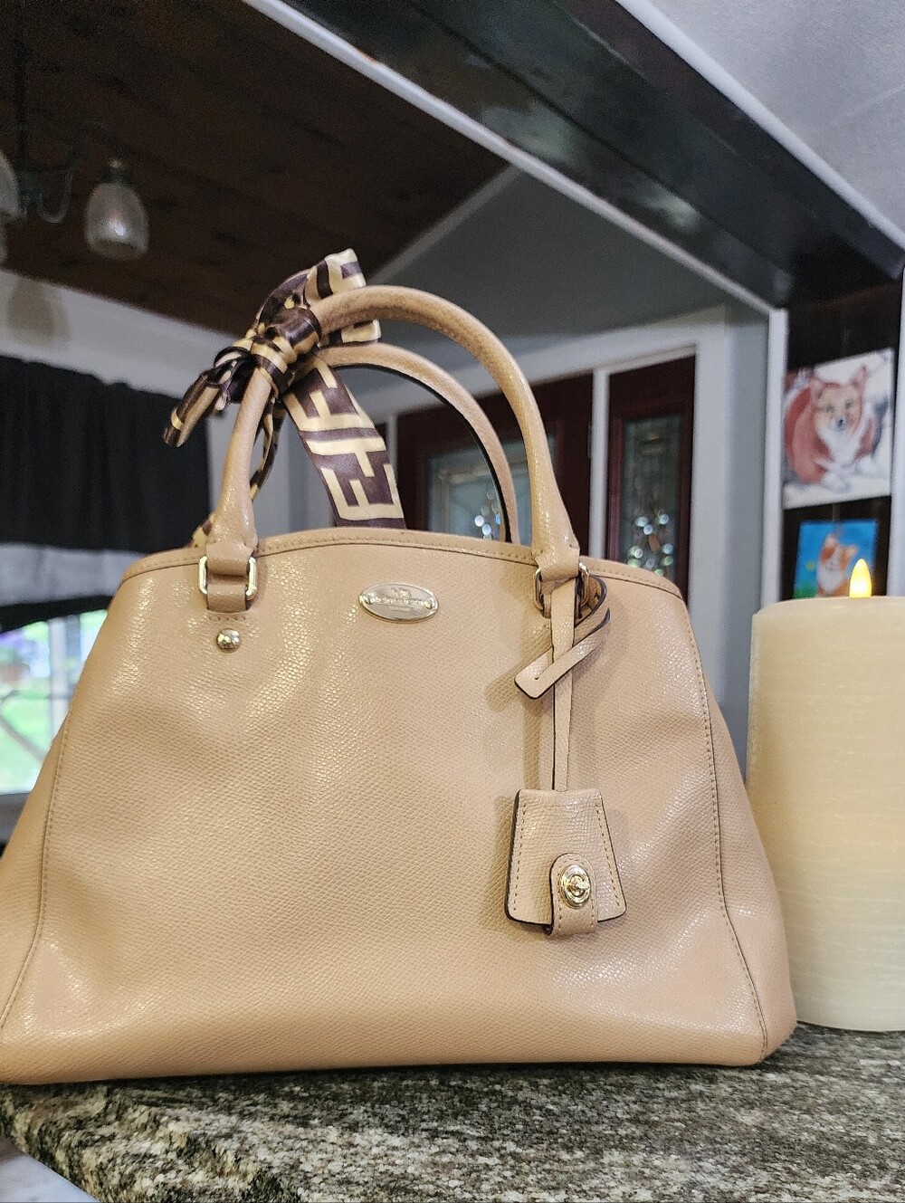 COACH Margot Carryall Satchel In Nude/Beige Crossgrain Leather- K1492- F34607